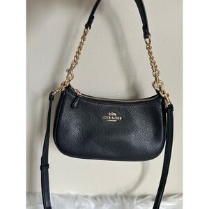 Coach Teri Shoulder Bag Black Pebble Leather Gold Hardware Crossbody C1523